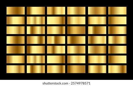 Golden gradients set. Metallic gold gradients. Elegant gold gradients collection.The texture of a smooth metal surface. A collection of gold metallic gradients. Vector illustration