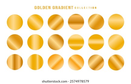 Golden gradients set. Metallic gold gradients. Elegant gold gradients collection.The texture of a smooth metal surface. A collection of gold metallic gradients. Vector illustration