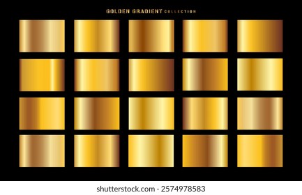 Golden gradients set. Metallic gold gradients. Elegant gold gradients collection.The texture of a smooth metal surface. A collection of gold metallic gradients. Vector illustration