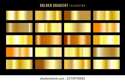 Golden gradients set. Metallic gold gradients. Elegant gold gradients collection.The texture of a smooth metal surface. A collection of gold metallic gradients. Vector illustration