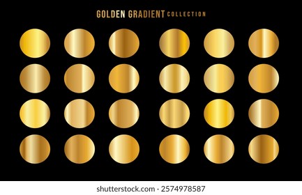 Golden gradients set. Metallic gold gradients. Elegant gold gradients collection.The texture of a smooth metal surface. A collection of gold metallic gradients. Vector illustration