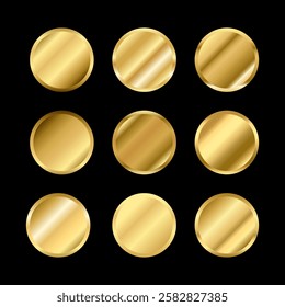 Golden gradients set. Round Circle badge Metallic gold gradients. Elegant gold swatch palette collection. A creative element for your design or logo banner and medal