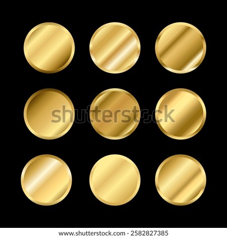 Golden gradients set. Round Circle badge Metallic gold gradients. Elegant gold swatch palette collection. A creative element for your design or logo banner and medal