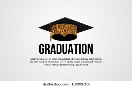 Golden graduation caps for education graduate academy diploma concept. Vector illustration