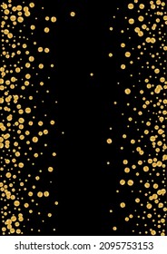 Golden Grainy Confetti Particles. Round Foil Design. Yellow Glitter Shine Illustration. Holiday Dot Frame. Gradiment Spark Texture.