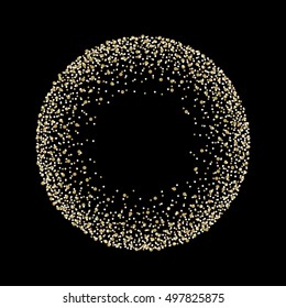 Golden grainy dotwork circle shape. Retro halftone stippled background.