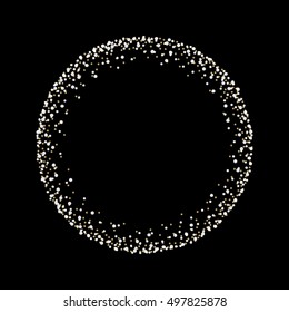 Golden grainy dotwork circle shape. Retro halftone stippled background.