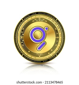 Golden The graph currency coin. Electronic crypto currency technology. Digital cryptocurrency block chain market token. Realistic 3D vector. Isolated on white background.