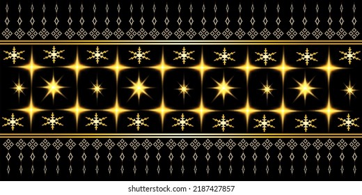 Golden graphic pattern on black background designed as a template for printing on fabrics, carpets, curtains, wallpaper, paper, ceramics or other products.
