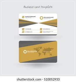 Golden and Gray Business Card Print Template. Personal Visiting Card with Company Logo. Clean Flat Design. Rounded Corners. Vector Illustration. Business Card Mockup with Shadows