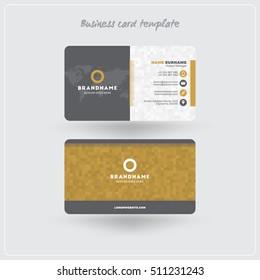 Golden and Gray Business Card Print Template. Personal Visiting Card with Company Logo. Clean Flat Design. Rounded Corners. Vector Illustration. Business Card Mockup with Shadows