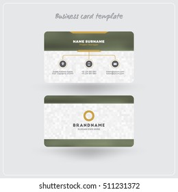 Golden and Gray Business Card Print Template. Personal Visiting Card with Company Logo. Clean Flat Design. Rounded Corners. Vector Illustration. Business Card Mockup with Shadows