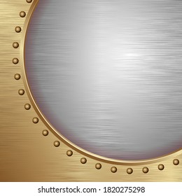 Golden And Gray Textured Metal Board With Rivets