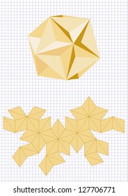 Golden great dodecahedron Kepler-Poinsot, net on sheet. Vector