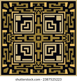 Golden Greek ancient style square frame, border seamless pattern with greek key meanders. Vector  background illustration with frames, borders, signs, symbols. Modern tribal ethnic endless ornaments.