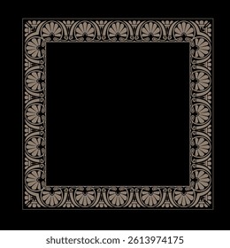 Golden Greek square classic frame. Patterns of Greece, ancient Rome. Square european border. Palmette. Byzantium. Egyptian, assyrian, greek motives. For textiles, embroidery, porcelain. EPS