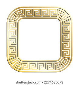 Marco cuadrado griego dorado para cabeceras decorativas. Ornamentos griegos dorados aislados de fondo blanco. Vector