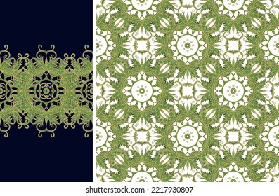 Golden green acanth ornamental texture,   woven  laced abstract pattern, border ornament