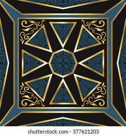 golden green ancient style pattern on black