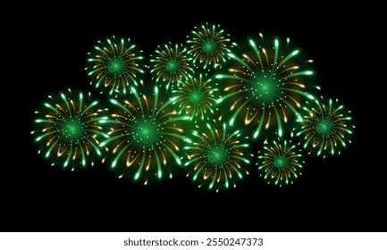 fogos de artifício verde dourado, fogos de artifício verde amarelo para a decoração de fundo da celebração, primeira opção