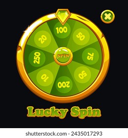 Goldene und grüne Glücksrad-Spinnmaschine. Glückliche Runde. Casino-Banner-Designelement für UI