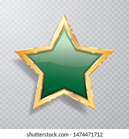 golden green star with transparent shadow, commercial success icon