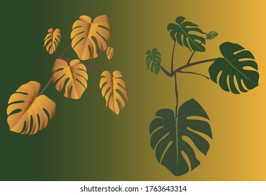 Golden and green tropical leaves. Exotic botanical background for textile design, wrapping paper, wallpaper.
Isolated items. Vector