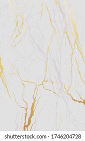 Golden and grey lines on white background. Marble style texture. Vector