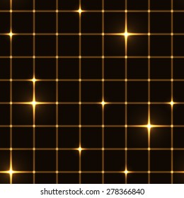 Golden grid or net with sparkling points (seamless background)