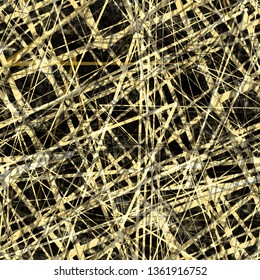 Golden grid on black backdrop. Light and dark seamless texture. Abstract vector background for web page, banners backdrop, fabric, home decor, wrapping