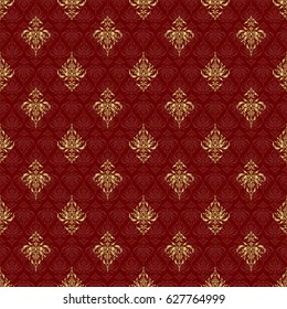 Golden grid in oriental style. Vector seamless elements for design. Eastern gold on a red background. Islamic card background.