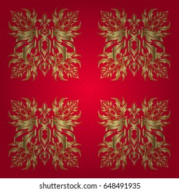 Golden grid in oriental style. Vector seamless elements for design. Eastern gold on a red background. Islamic card background.