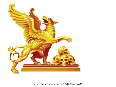 Golden griffin on a white background