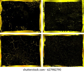 Golden grunge frames.Grunge background set.