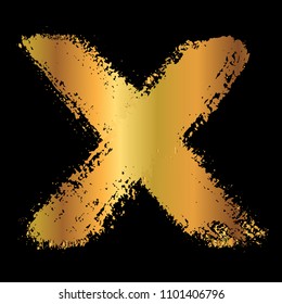 Golden grunge letter X.Vector X mark.