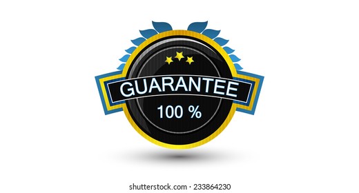 Golden guarantee badge, vector emblem and label 