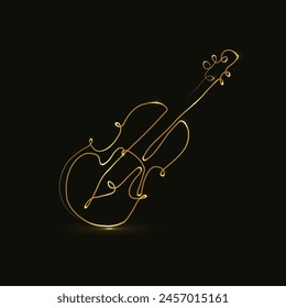 Arte de línea de guitarra de oro. Guitarra continua de una línea de dibujo. Instrumento musical aislado sobre fondo negro. Concepto musical. Ilustración vectorial. Banda De Música Escolar Glowing Icon. Instrumentos musicales.
