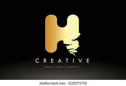 Golden H Brushed Letter Logo. Brush Letters design with Artistic Brush stroke design.