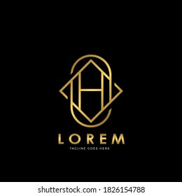 Golden H Initial letter Logo Vector Design Concept Geometrical Line