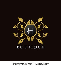 Golden H Letter Luxury Frame Boutique Initial Logo Icon, Elegance logo letter design template for luxuries business, boutique, fashion, and more business identity