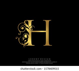 Golden H Luxury Logo Icon, Vintage Letter Logo Design.