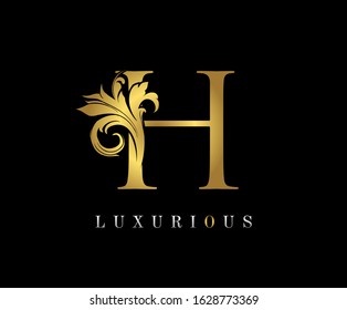 Golden H Luxury Logo Icon, Vintage H Letter Logo Design.