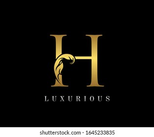 Golden H Luxury Logo Icon, Vintage Gold H Letter Logo Design.