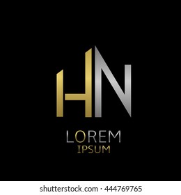 Golden H and silver N letters logo template for your business company