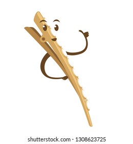 Golden hair accessory mascot. Cartoon character design. Hairpins and hair-clip for female salon concept. Flat vector illustration isolated on white background.