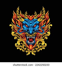 golden hair blue dragon mascot vector design, can be used for t-shirt design, mascot design, posters, etc