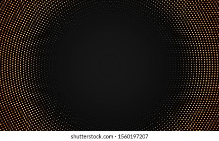 Golden Halftone Abstract Background with Place for Text. Shiny Luxury Design Banner Template. Vector Dark and Gold Illustration.