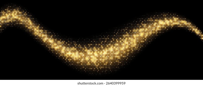 Golden halftone background, abstract glittering dots backdrop, disco texture design, shiny confetti banner.