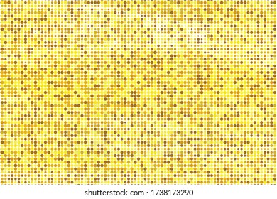 Fondo de media tonalidad dorada. Cepillo de puntos anaranjados. Impresión de gradiente dorado. Cuadrícula de Grunge Amarilla. Fondo de historietas. Cartel del vector. Elemento Círculo dorado. Cuadrícula de época.