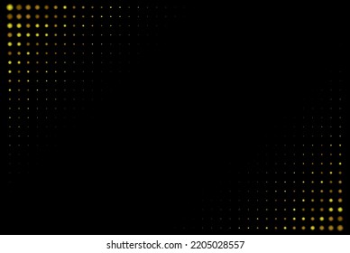 Golden halftone bokeh dots on black background, design element